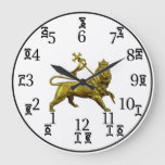 Ethiopian Numbers Clock -Gold Lion - Round (Large)