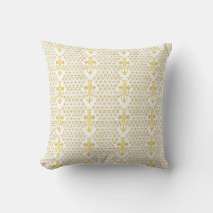 Ethiopian Orthodox Cross Pattern Gold on white Throw Pillow
