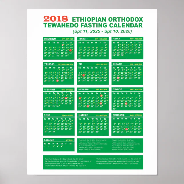Ethiopian Orthodox Fasting Calendar 2018 Poster | Zazzle