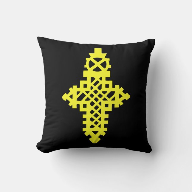 Ethiopian Orthodox Golden Jewelry Cross መስቀል Throw Pillow (Front)