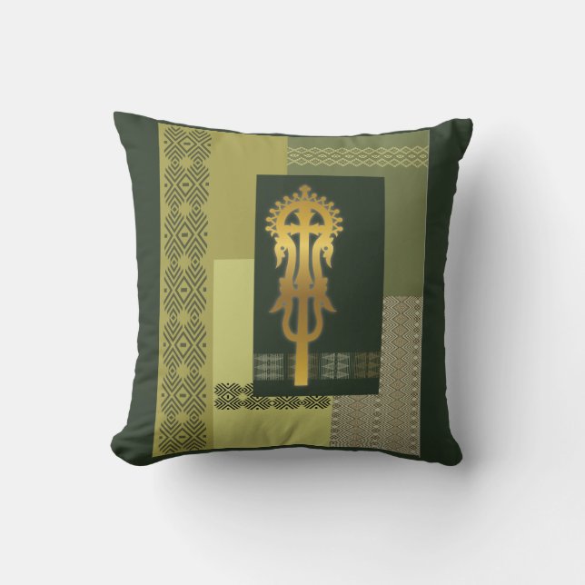 Ethiopian Processional Cross Throw Pillow (Front)