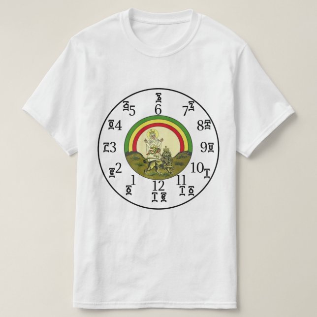 Ethiopian Rainbow Clock - Amharic-English Numbers T-Shirt (Design Front)