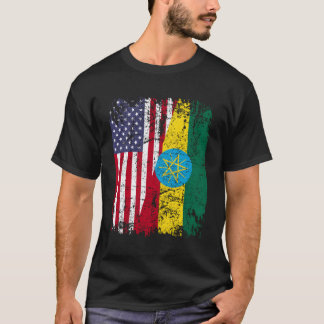 Ethiopian Roots Half American Flag Ethiopia T-Shirt