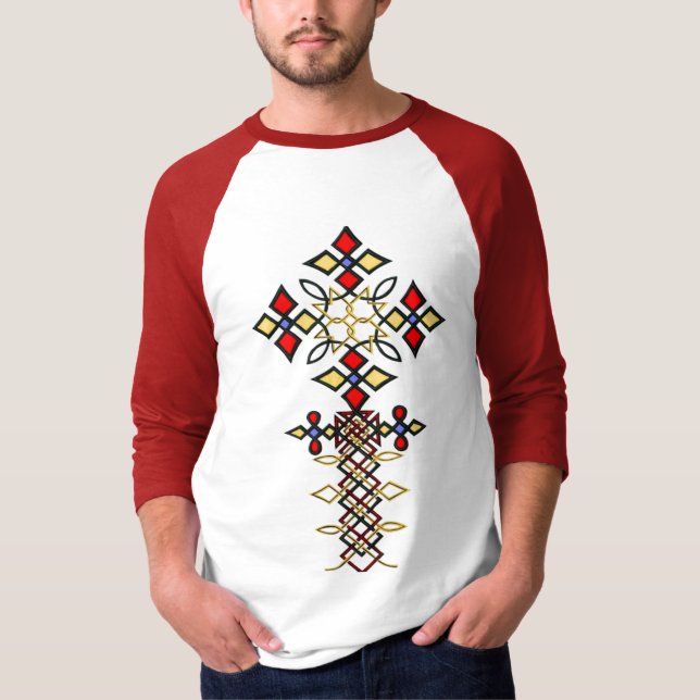 Ethiopian Rootz Traditional Cross Sleeve T-Shirt (Front)