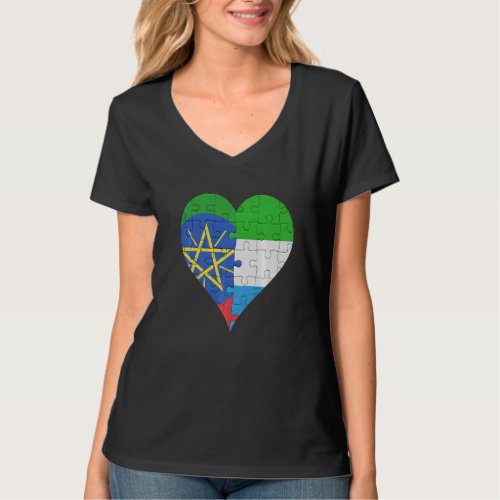 Ethiopian Sierra Leonean Flag Heart T_Shirt