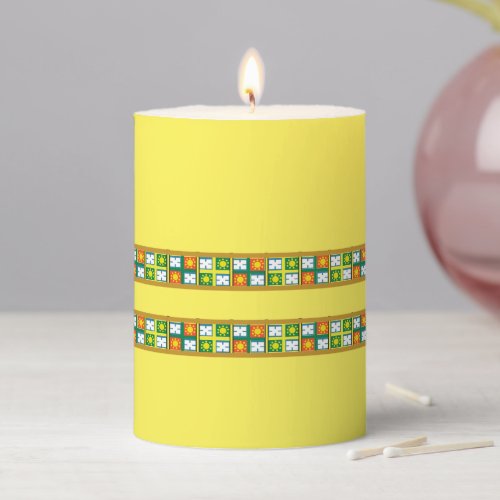 Ethiopian yellow art border  pillar candle