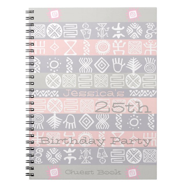 Ethnic 25th Birthday Party Customizable Guest Book (Front)