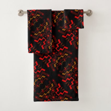 Ethnic Abstract Pattern Red Brown Bath Towels