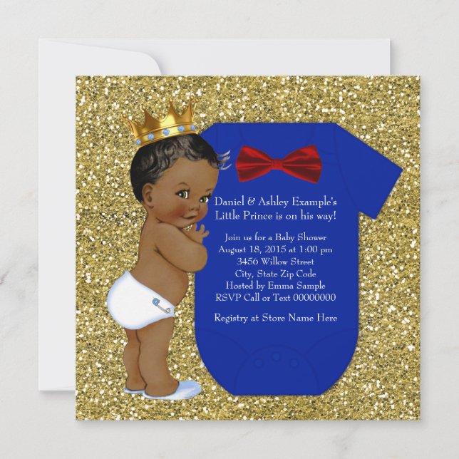 Ethnic African American Prince Baby Shower Invitation (Front)