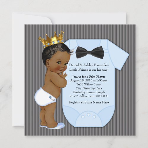 Ethnic African American Prince Baby Shower Invitation