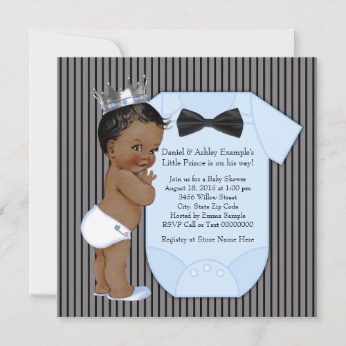 Ethnic African American Prince Baby Shower Invitation