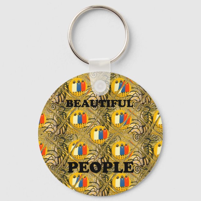 Ethnic African Art Design Print: Beautiful People Keychain (Front)