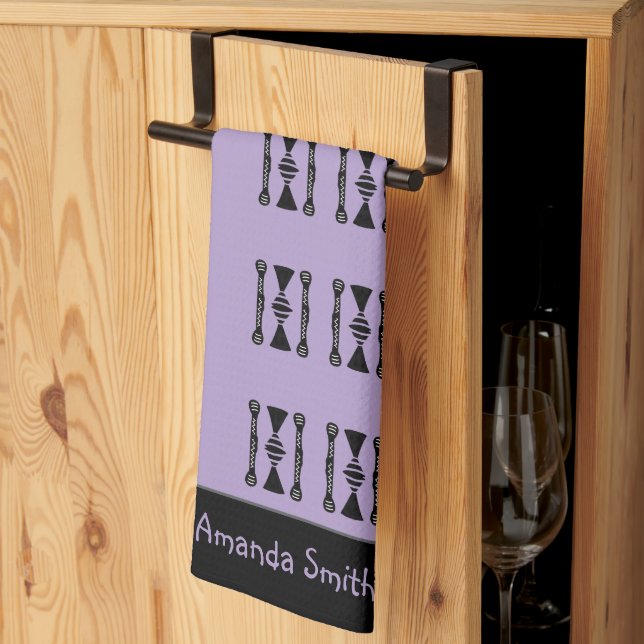 Ethnic African Art Pattern, Purple Throw Pillow Kitchen Towel (Thirds Fold)