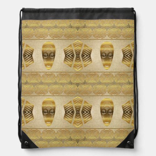 Ethnic african golden pattern drawstring bag