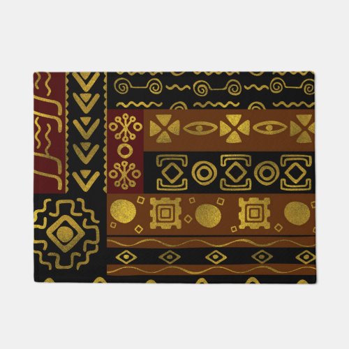 Ethnic African Golden Pattern on black and brown Doormat