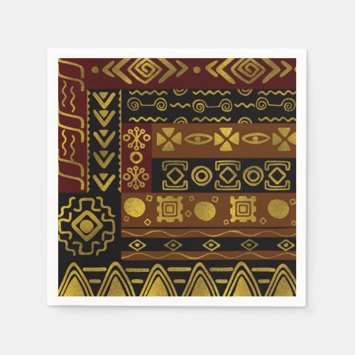 Ethnic African Golden Pattern on black and brown Paper Napkins