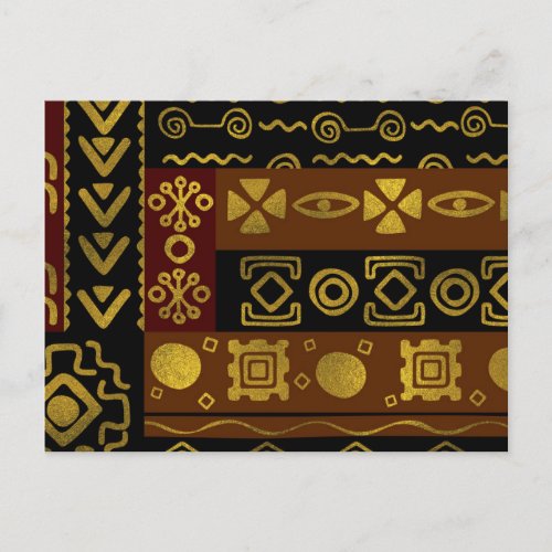 Ethnic African Golden Pattern on black and brown Postcard