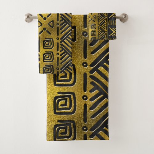 Ethnic African Golden Pattern on black Bath Towel Set