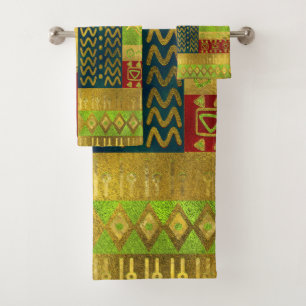 Ethnic African Golden Pattern on color Bath Towel Set