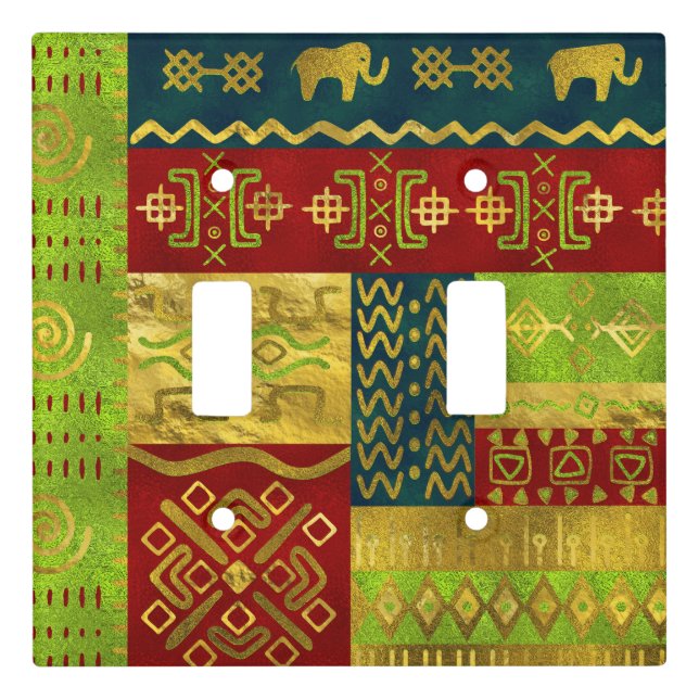 Ethnic African Golden Pattern on color Light Switch Cover (Front)