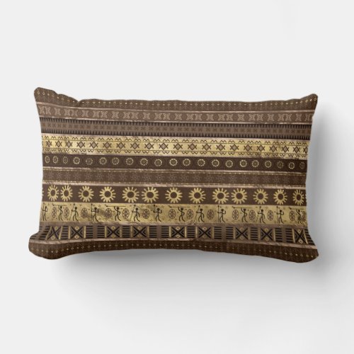 Ethnic African Golden Pattern on pastel brown Lumbar Pillow