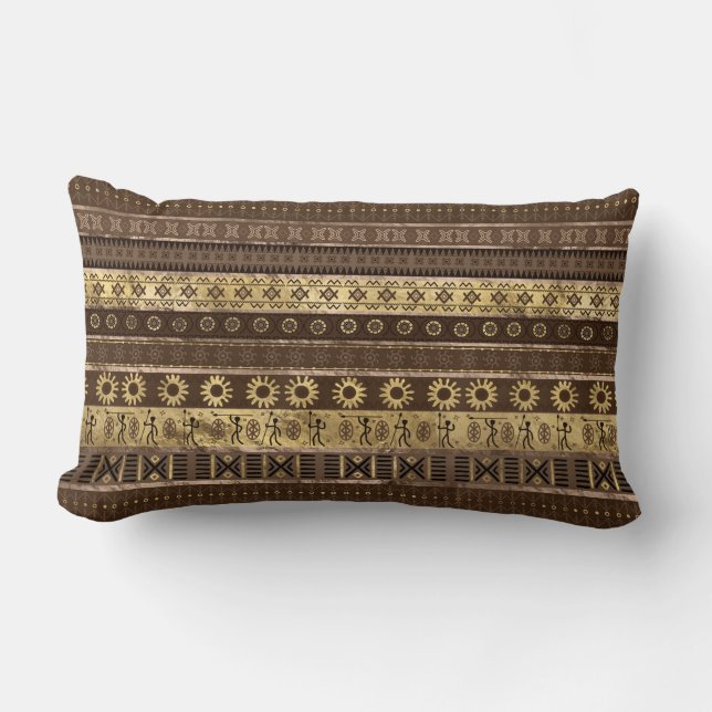 Ethnic African Golden Pattern on pastel brown Lumbar Pillow (Front)