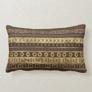 Ethnic African Golden Pattern on pastel brown Lumbar Pillow