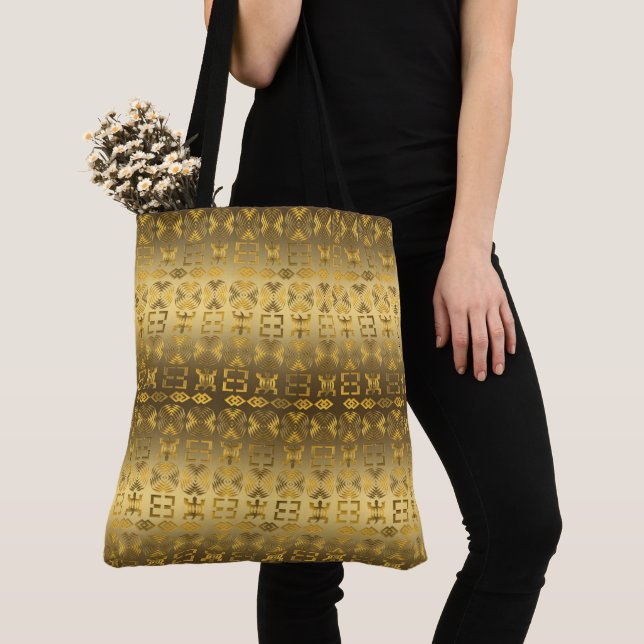 Ethnic African golden pattern with Adinkra simbols Tote Bag (Close Up)