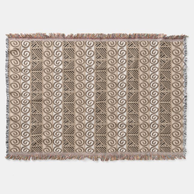 ethnic african hand-drawn pattern throw blanket (Front)
