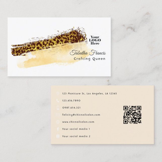 Ethnic African Leopard Brush Strokes Design Business Card (Front/Back)