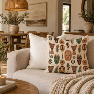 Ethnic African Masks And Drum Decorative Pillow Ar