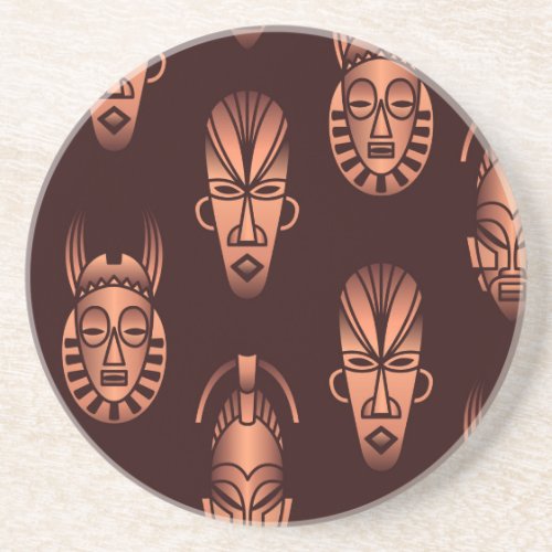 Ethnic African masks dark background Coaster