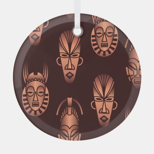 Ethnic African masks dark background Glass Ornament