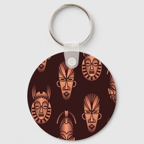 Ethnic African masks dark background Keychain