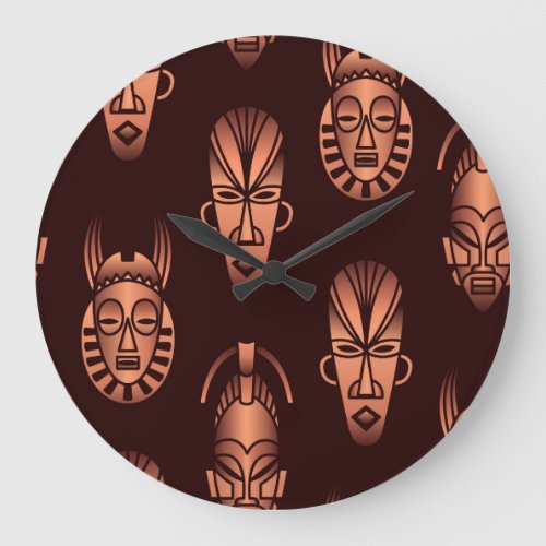 Ethnic African masks dark background Large Clock
