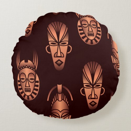 Ethnic African masks dark background Round Pillow