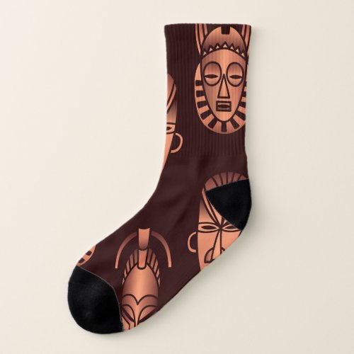 Ethnic African masks dark background Socks