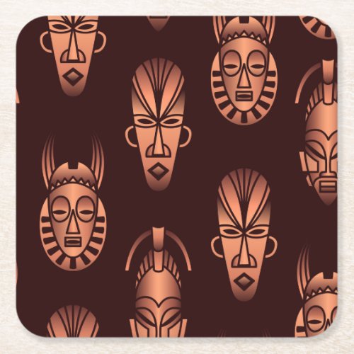 Ethnic African masks dark background Square Paper Coaster