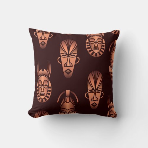 Ethnic African masks dark background Throw Pillow