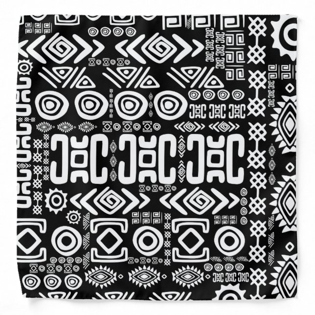 Ethnic African Pattern- Black and White #10 Bandana (Front)