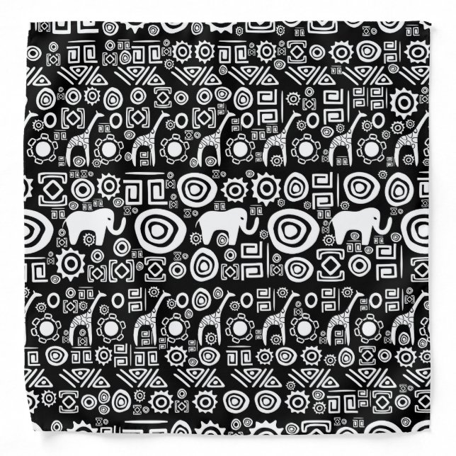 Ethnic African Pattern- Black and White #4 Bandana (Front)