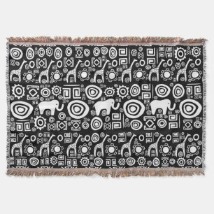 Ethnic African Pattern- Black and White #4 Throw Blanket