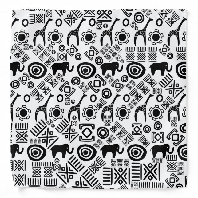 Ethnic African Pattern- Black and White #5 Bandana (Front)