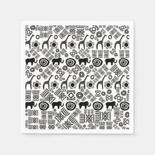 Ethnic African Pattern- Black and White #5 Napkins