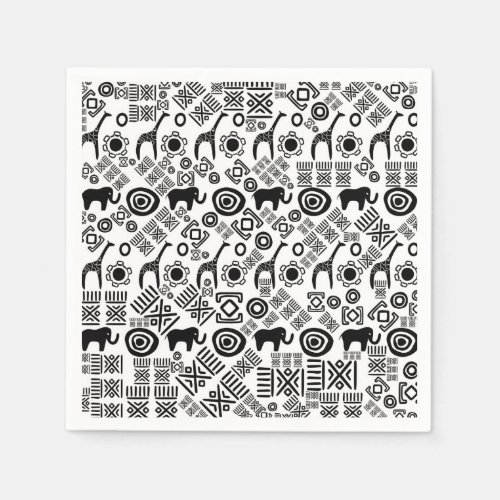 Ethnic African Pattern_ Black and White 5 Napkins