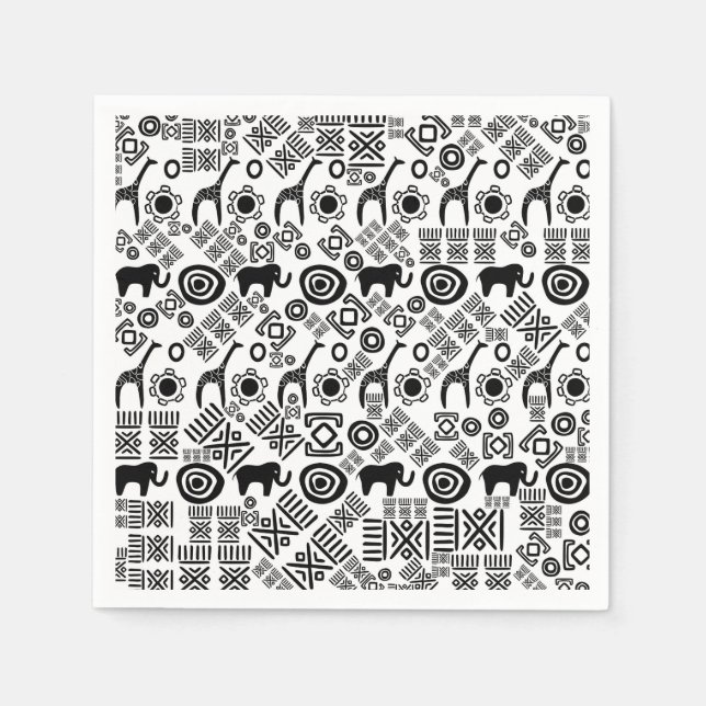 Ethnic African Pattern- Black and White #5 Napkins (Front)