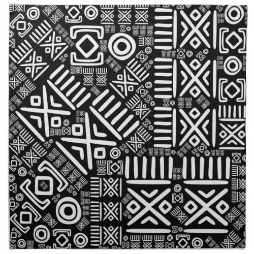 Ethnic African Pattern_ Black and White 6 Cloth Napkin