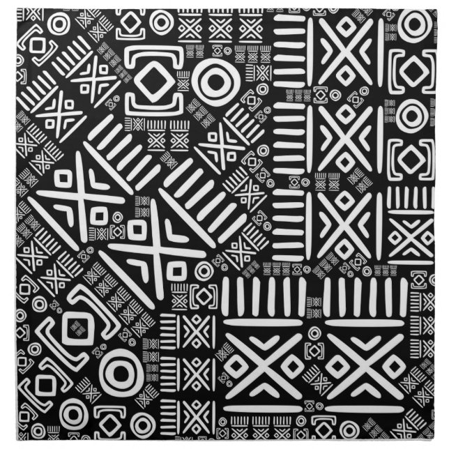 Ethnic African Pattern- Black and White #6 Cloth Napkin (Front)