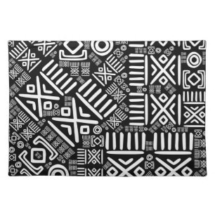 Ethnic African Pattern- Black and White #6 Cloth Placemat