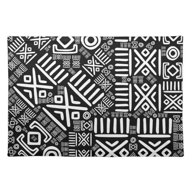 Ethnic African Pattern- Black and White #6 Cloth Placemat (Front)